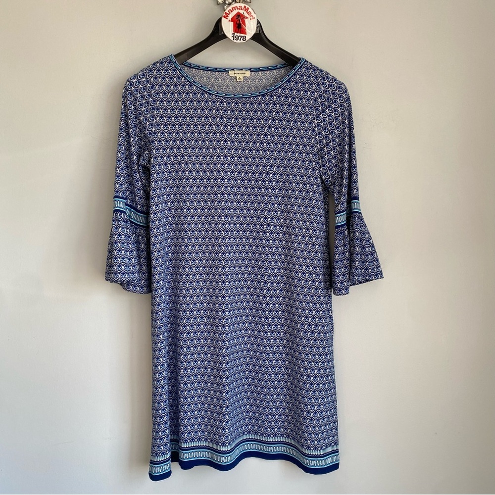Max Studio Blue Damask Floral Print Dress Size S
